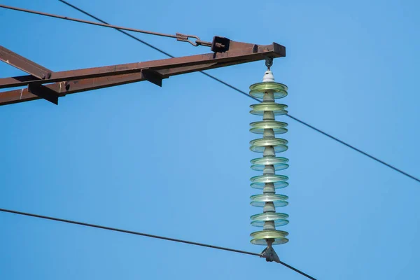High Voltage Electrical Insulator Electric Line Blue Sky — Stock Photo, Image