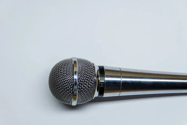 Silver Audio Microphone White Background Surface — Stock Photo, Image