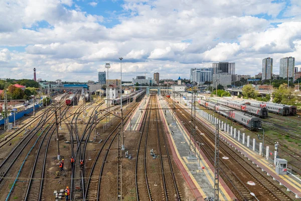 Rusia Rostov Don Septiembre 2018 Trenes Vías Férreas Estación Tren —  Fotos de Stock