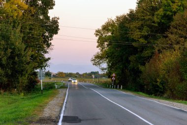 Sonbahar ağaçlar ile yeni bir yol doğal görünümünü.