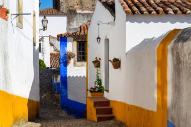Portekiz 'in eski Obidos kasabasının dar sokakları.