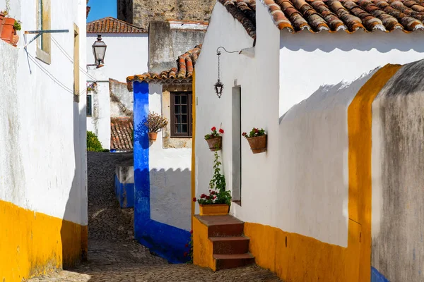 Kodikkaat Kapeat Kadut Obidos Portugali — kuvapankkivalokuva