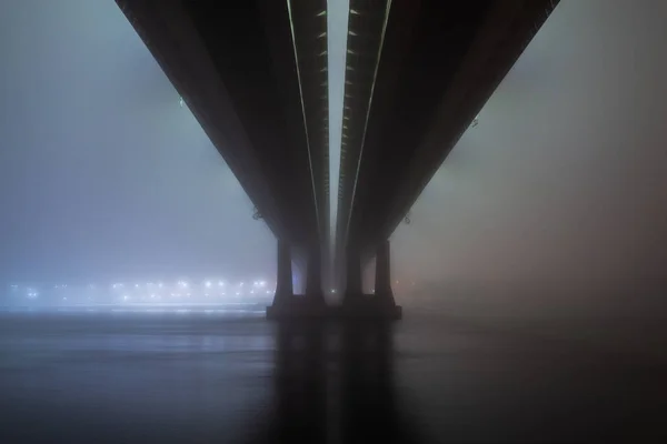 Pont Dans Brouillard Brume Nuit — Photo