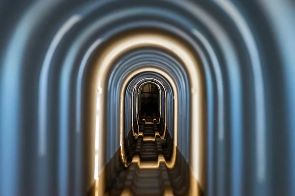 Arc tunnel, various color light inside. — Stock Photo, Image
