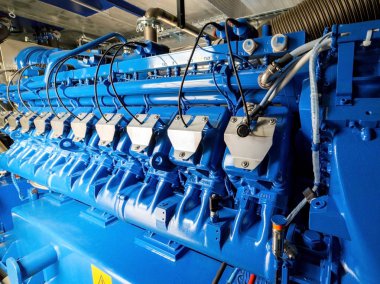 Chp biriminin motoru. Dizel ve gaz endüstriyel elektrik jeneratörü.