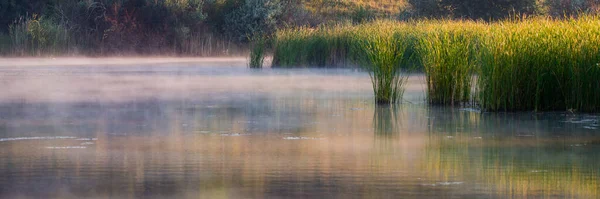 Landscape Misty Morning Lake Pond — Stock Photo, Image