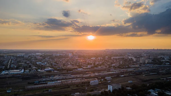 Hoge Hoek Luchtfoto Naar Beneden Vogelperspectief Van Veel Spoorlijn Veel — Stockfoto