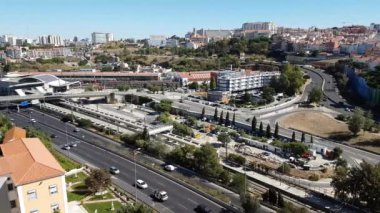 Lizbon, Portekiz, Avrupa yakınlarındaki büyük karayolu kavşağı, hava manzarası