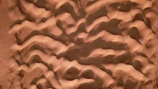 Aerial View Beige Golden Waving Pattern Sand Dunes Sunset Drone — Stock Video