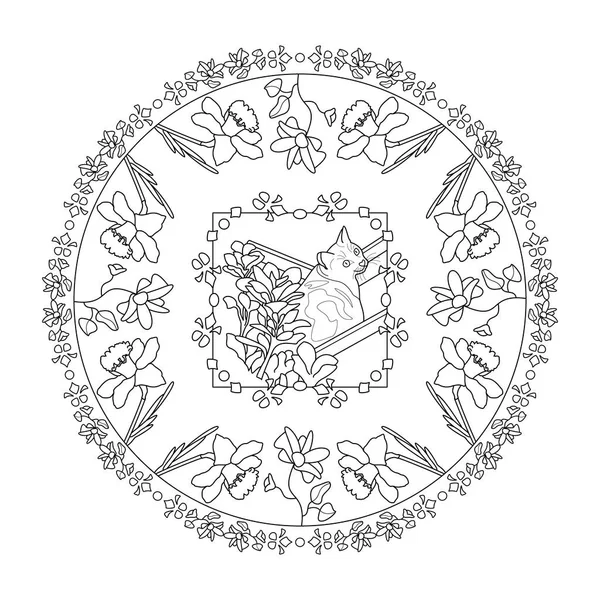 Coloriage Mandala Chat Mignon Chat Dans Transat Avec Jolies Fleurs Illustration De Stock