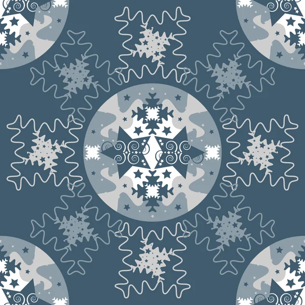 Mandala Motif Étoiles Pièces Puzzle Style Bleu Blanc Gris Modèle — Image vectorielle