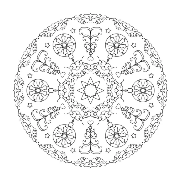 Mandala Noël Coloriage Boule Noël Sapin Noir Blanc Illustration Vectorielle Graphismes Vectoriels