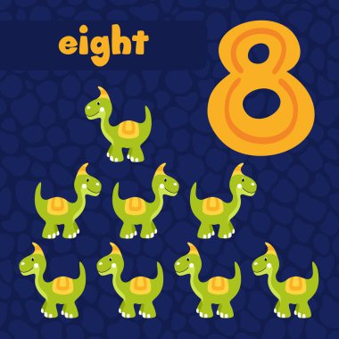 Şirin dinozorlar dizaynı. Vektör çizimi. Sekiz numara.