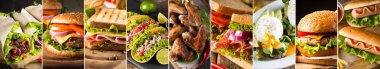 Çeşitli fast food ürünlerinin fotoğraf kolaj