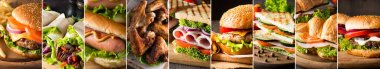Çeşitli fast food ürünlerinin fotoğraf kolaj