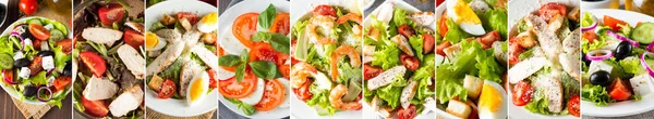 Fotografie Koláže Čerstvých Salátů Koncepce Zdravého Jídla Dietní Jídlo Řečtina — Stock fotografie