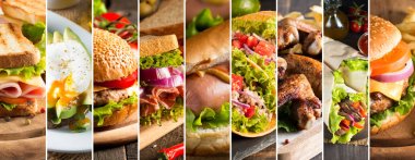 Çeşitli fast food ürünlerinin fotoğraf kolaj