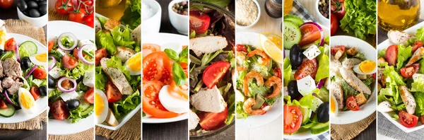 Фото Колажів Свіжих Салатів Концепція Здорового Харчування Дієтичне Харчування Грецький — стокове фото