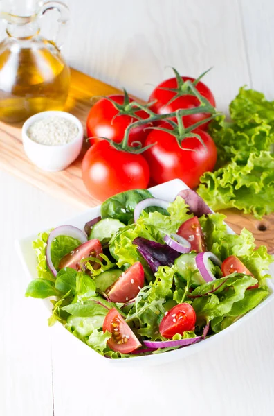Fresh Healthy Vegetable Salad Made Cherry Tomato Ruccola Arugula Feta Stock Image