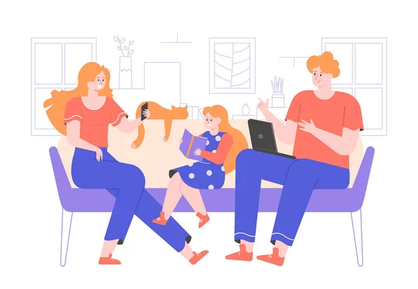 Rodina sedí spolu na gauči.. — Stockový vektor