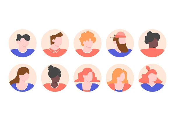 Zet mensen avatars met mannelijke en vrouwelijke gezichten. — Stockvector