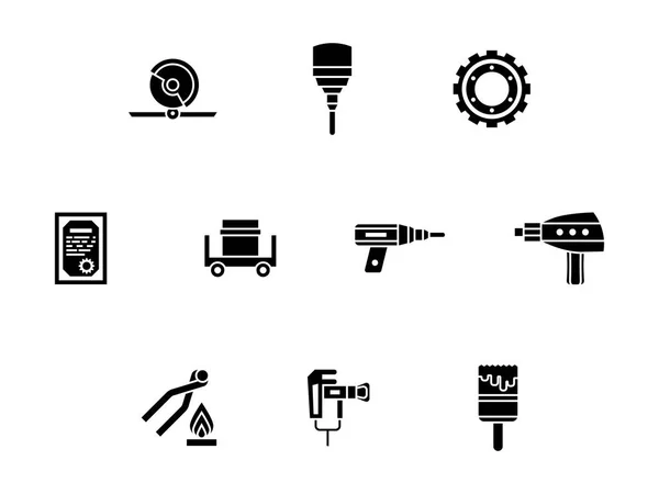 Herramientas de procesamiento de metales conjunto de iconos vectoriales glifo — Archivo Imágenes Vectoriales