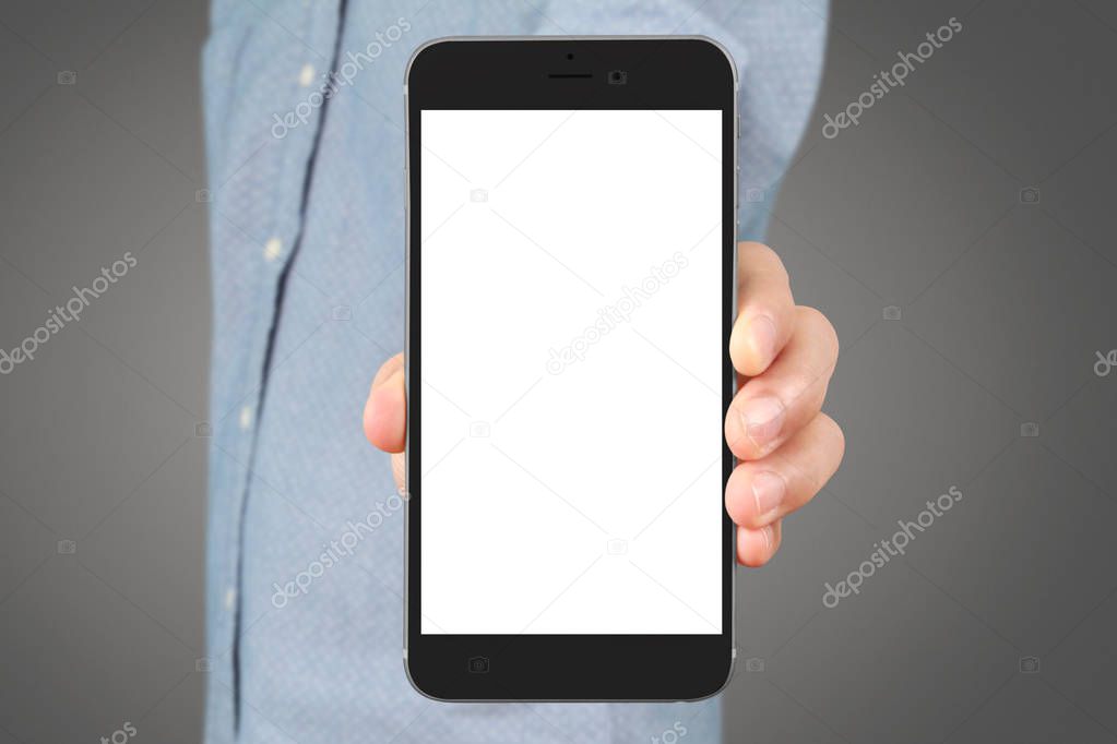 holding smartphone device and touching screen