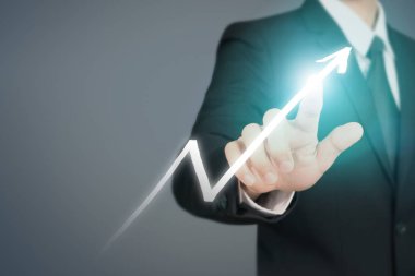 İşadamı dokunmadan stok grafik büyüme gösteren