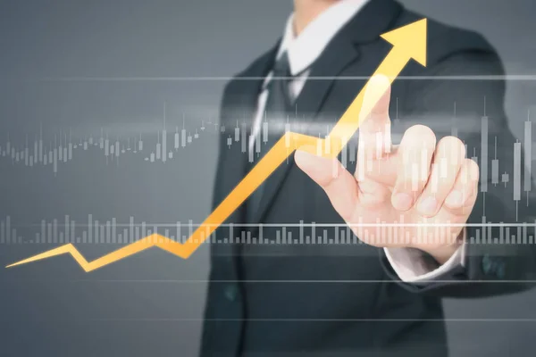 Businessman  Touching stock Graph Indicating Growth — Stock Photo, Image