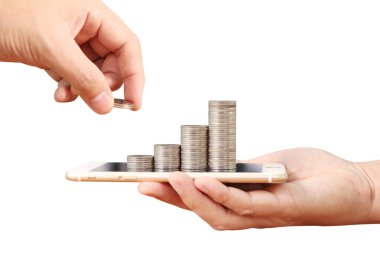  Akıllı telefonda sikke, iş e-ticaret kavramı