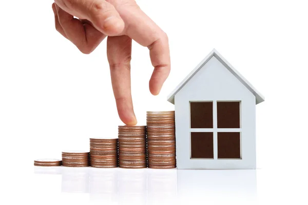 Wybór ręki rząd monety dom planowanie zakupu nieruchomości — Zdjęcie stockowe