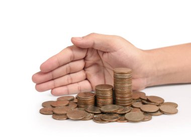 Farklı pozisyonlarda birbirlerine yığılmış sikkeler, Adam el 