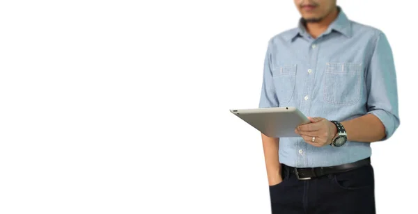 Biznesmen z wykorzystaniem cyfrowego tabletu w ręku — Zdjęcie stockowe