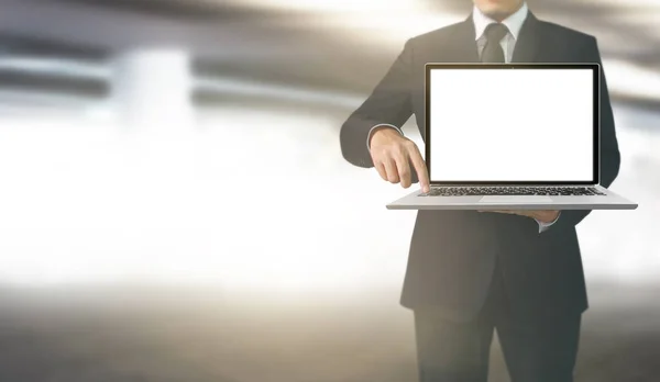 Businessman Using Digital Laptop Hand — Stock Photo, Image