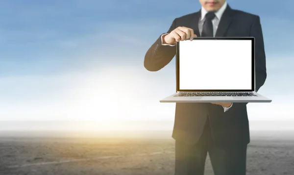 Businessman Using Digital Laptop Hand — Stock Photo, Image