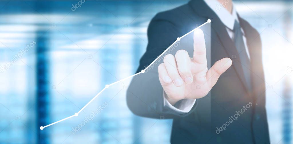 Businessman plan graph growth and increase of chart positive ind