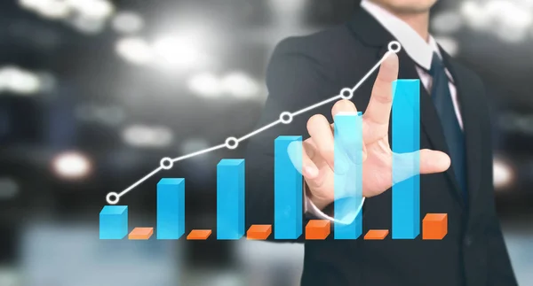 Geschäftsmann planen Diagramm und Erhöhung der Chart positiver Indikator — Stockfoto