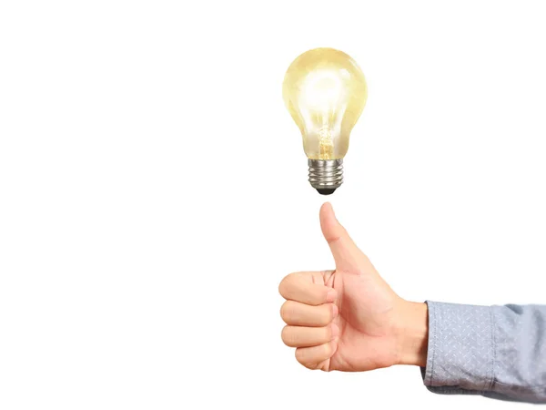 Hand des Haltens beleuchtete Glühbirne, Innovation Inspiration c — Stockfoto