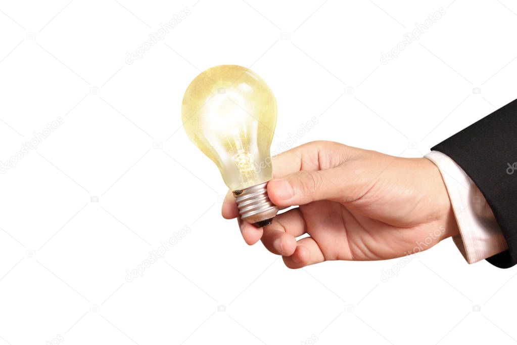 Hand of holding illuminated light bulb, innovation inspiration c