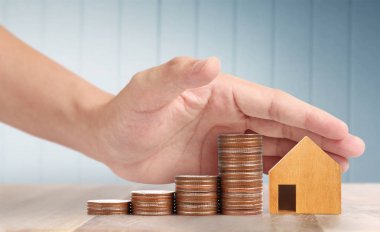 Tahta oyuncaklar, ev kredisi, ev kredisi, aile konsepti.