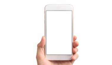 Akıllı telefon cihazını tutan adam ekrana dokunuyor