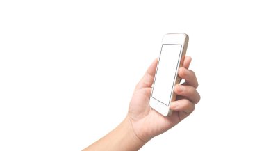 Akıllı telefon cihazını tutan adam ekrana dokunuyor