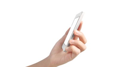 Akıllı telefon cihazını tutan adam ekrana dokunuyor