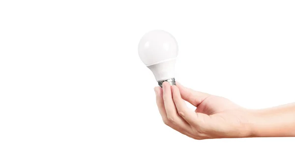 Hand av Holding belyst glödlampa, innovation inspiration c — Stockfoto