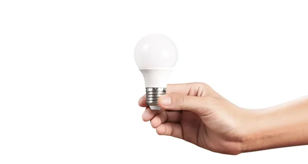 Ruka držící žárovku s osvětlením, inspirace k inovacím c — Stock fotografie