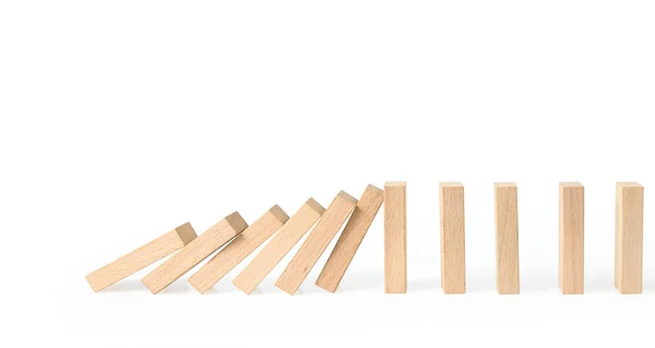 Hand stopping the Domino effect stopped by unique — Stock Photo, Image