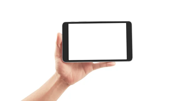 Mains tenant un gadget tablette tactile avec isolé — Photo