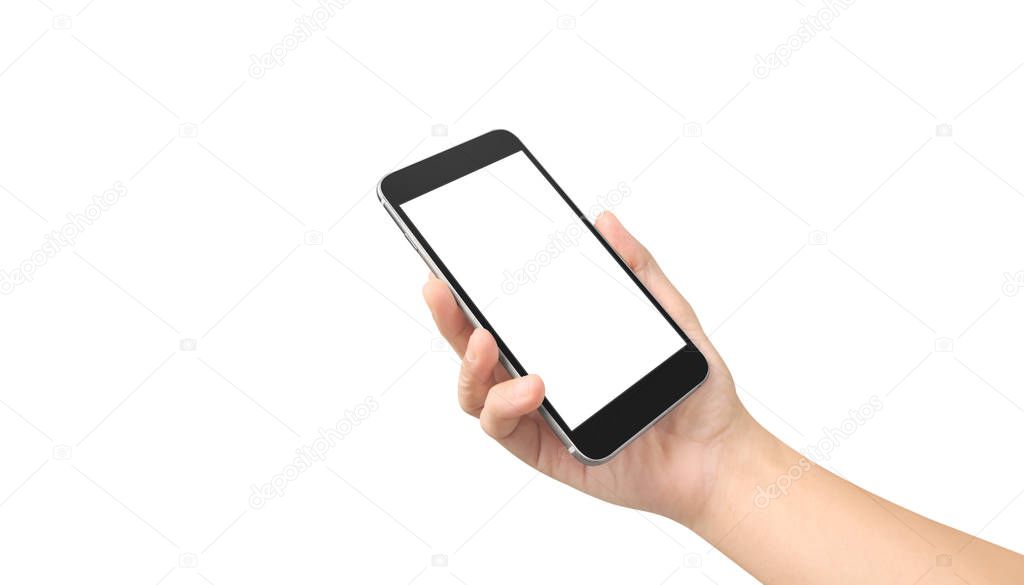 Man hand holding smartphone device touching screen