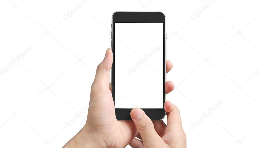 Man hand holding smartphone device touching screen