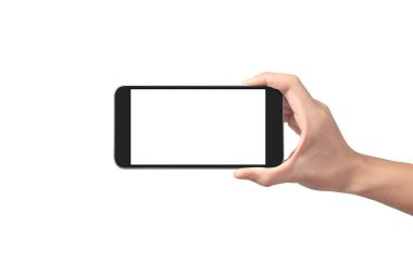 smartphone aygıt tutarak ve ekran dokunaklı adam el